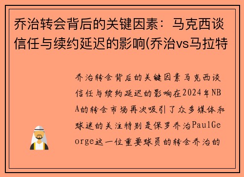乔治转会背后的关键因素：马克西谈信任与续约延迟的影响(乔治vs马拉特视频)
